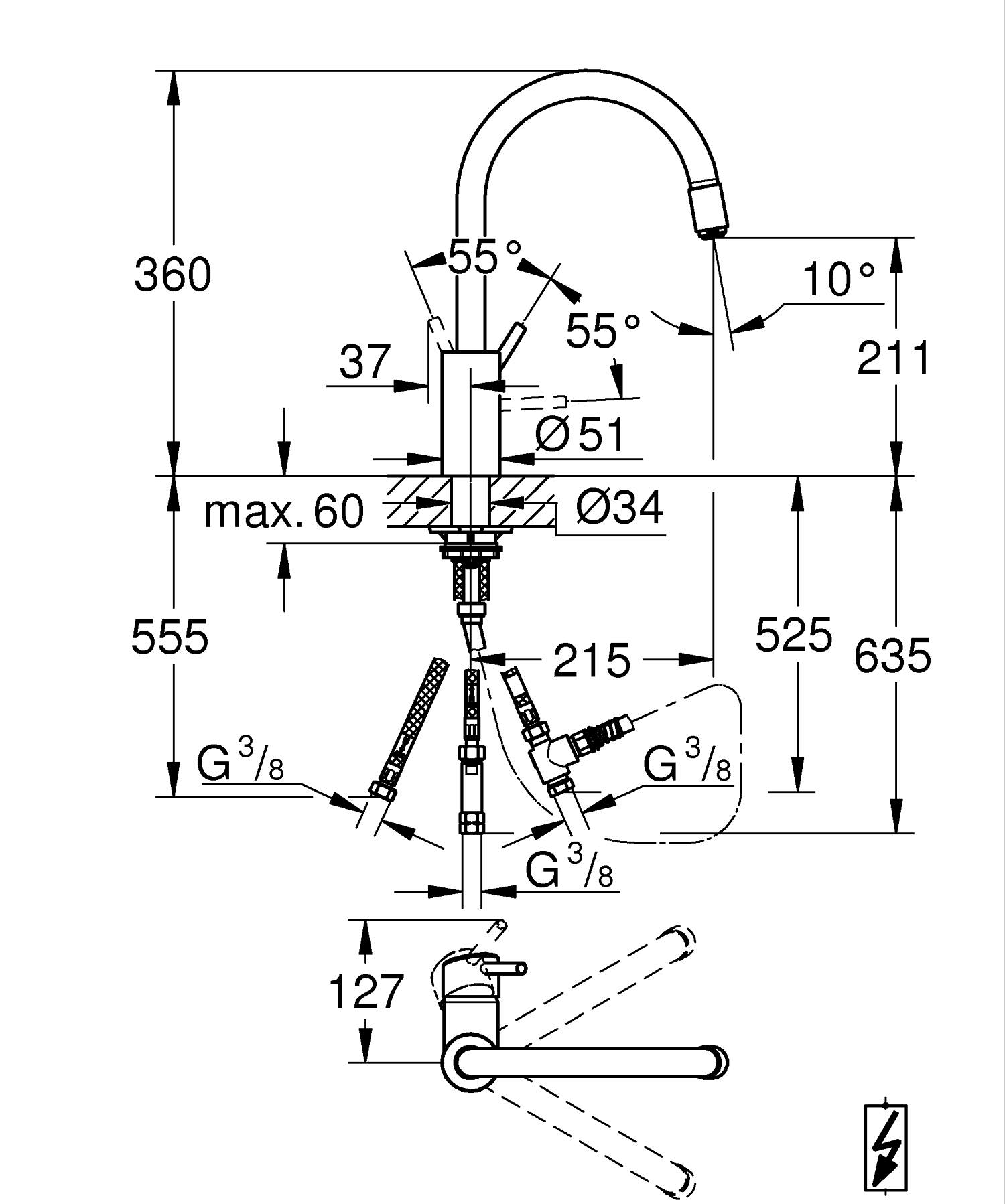Baterie bucatarie Grohe 31212003, Concetto, tip comanda monocomanda, f