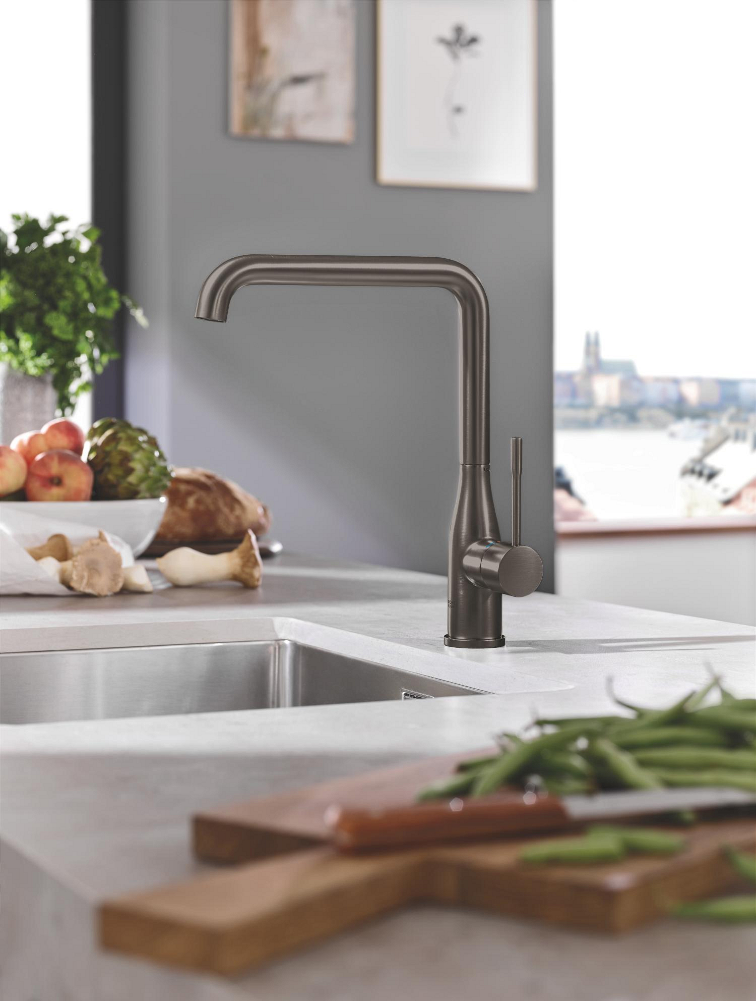 Grohe Baterie bucatarie grohe essence 30505al0, 3/8'', inalta, tip l, mat, grafit