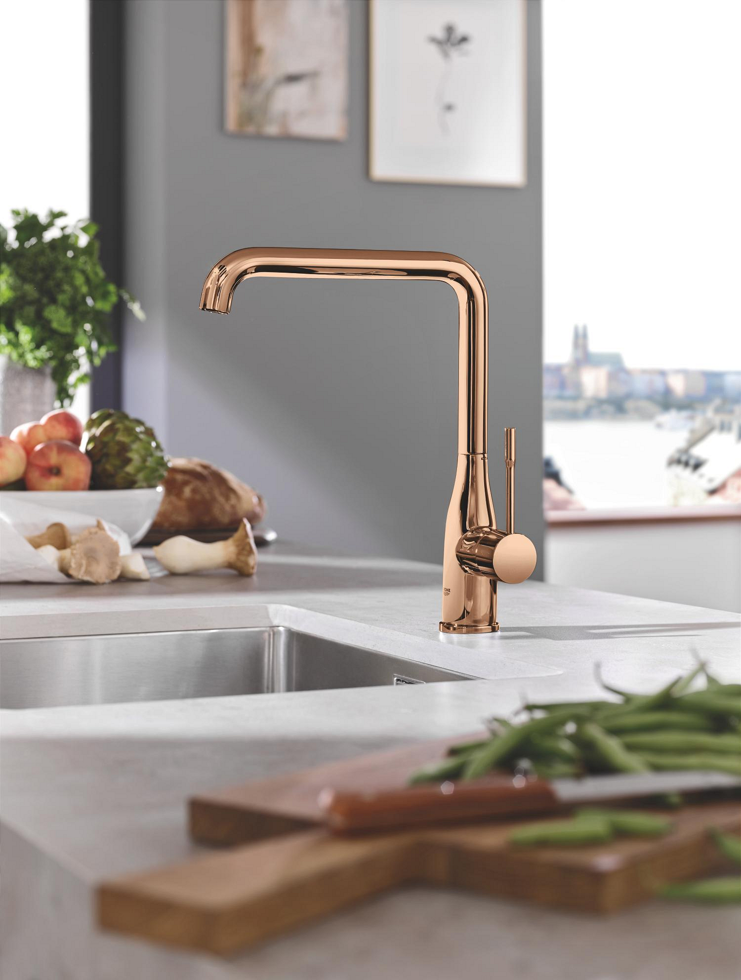 Grohe Baterie bucatarie grohe essence 30505da0, 3/8'', inalta, tip l, lucios, cupru