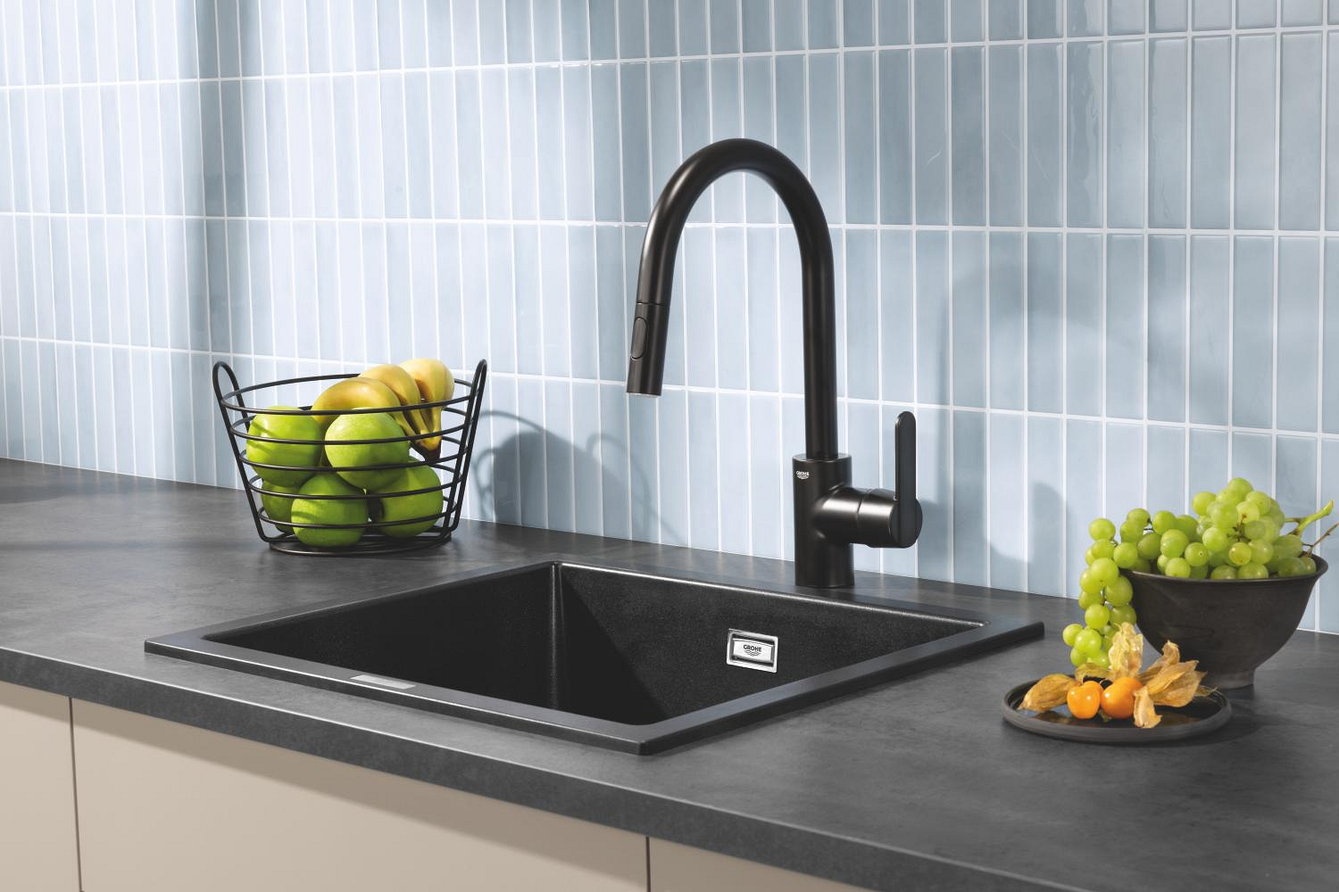 Grohe Baterie bucatarie grohe get, inalta, tip c, dus extractabil, mat, negru, 314842431