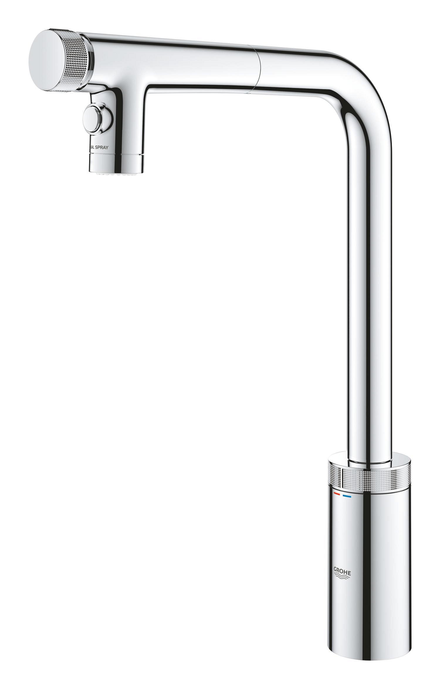 Baterie bucatarie Grohe 31889000, 0.8 bar, 373 mm, 201 mm, 1 orificii instalare, 2 sprayuri, 120 unghi pivotare, Crom