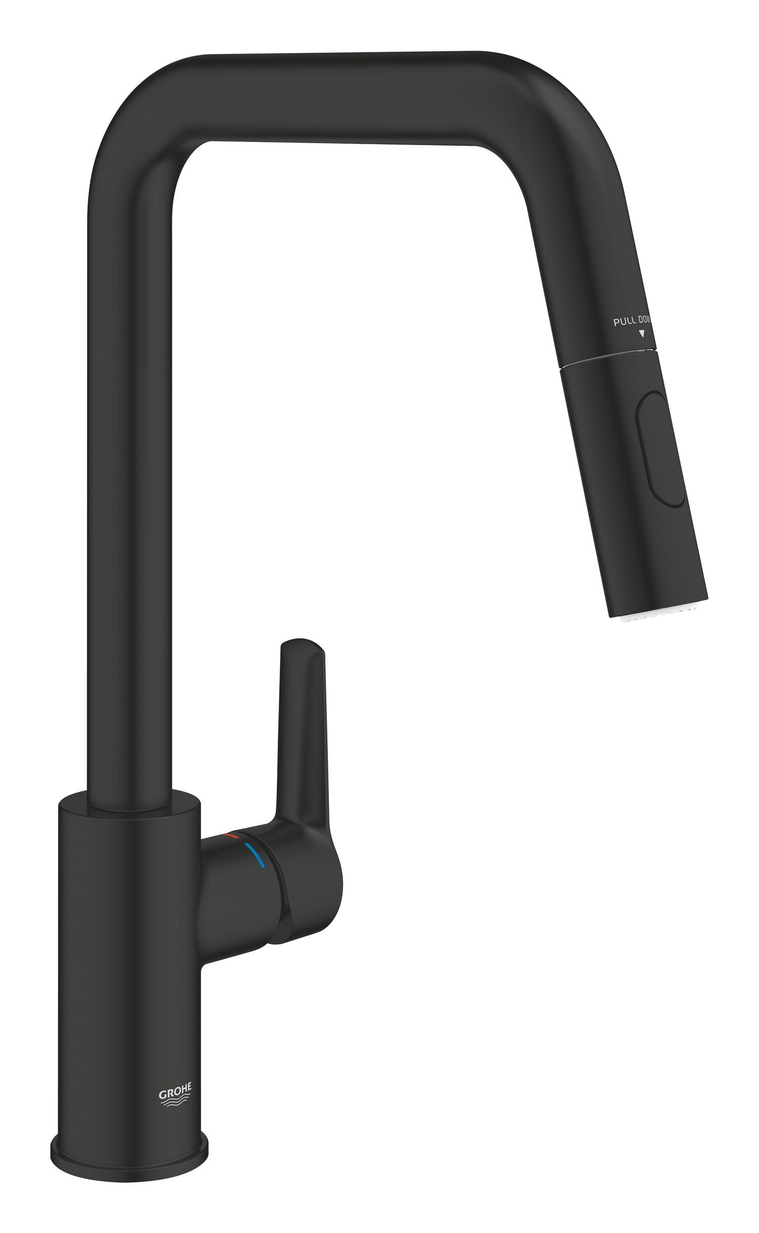 Grohe Baterie bucatarie grohe start, inalta, tip u, dus extractabil, 2 functii, mat, negru, 306312430