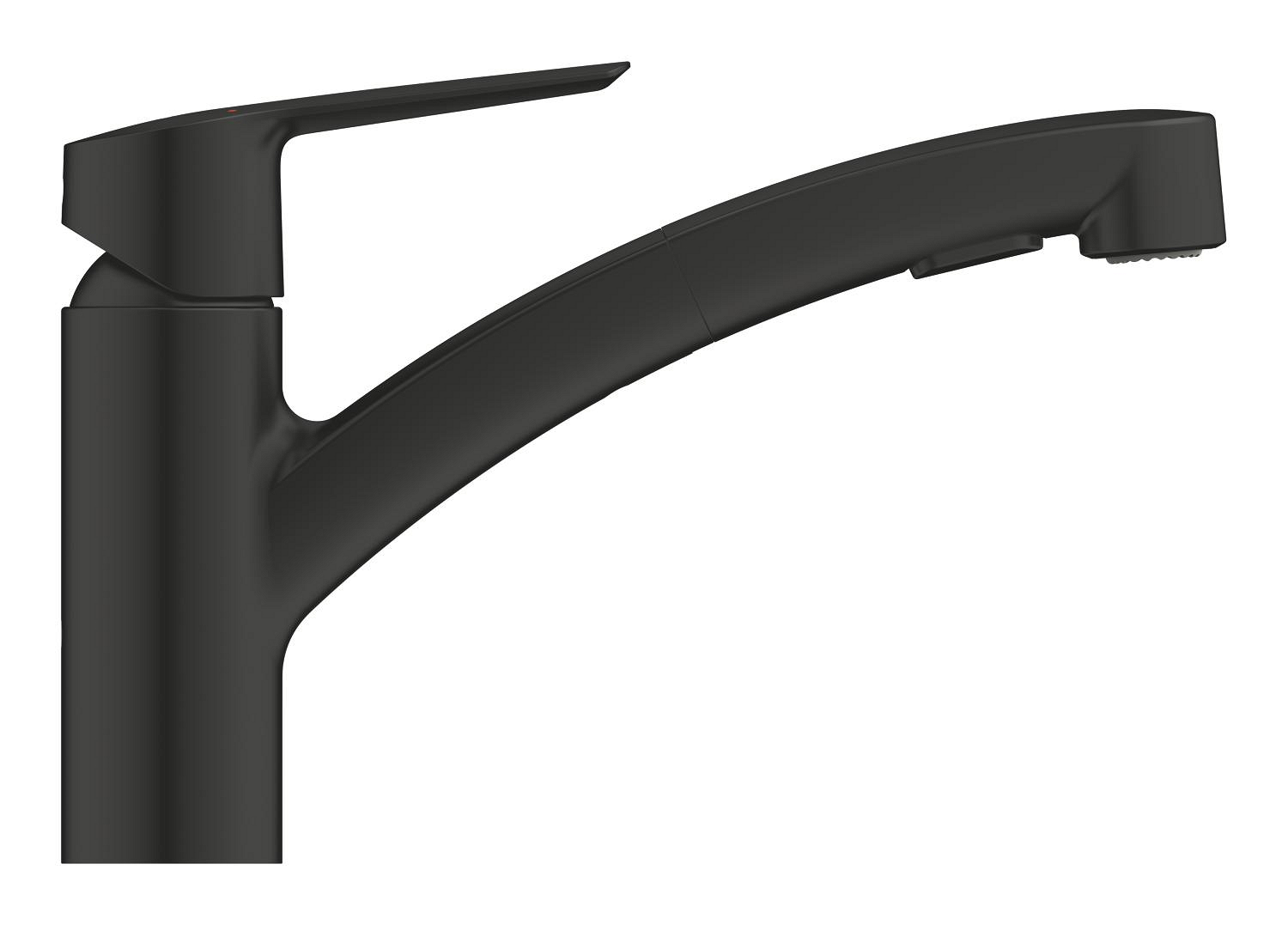 Baterie bucatarie Grohe 305312431, 0.8 bar, 185 mm, 227 mm, 1 orificii instalare, 2 sprayuri, 180 unghi pivotare, Negru