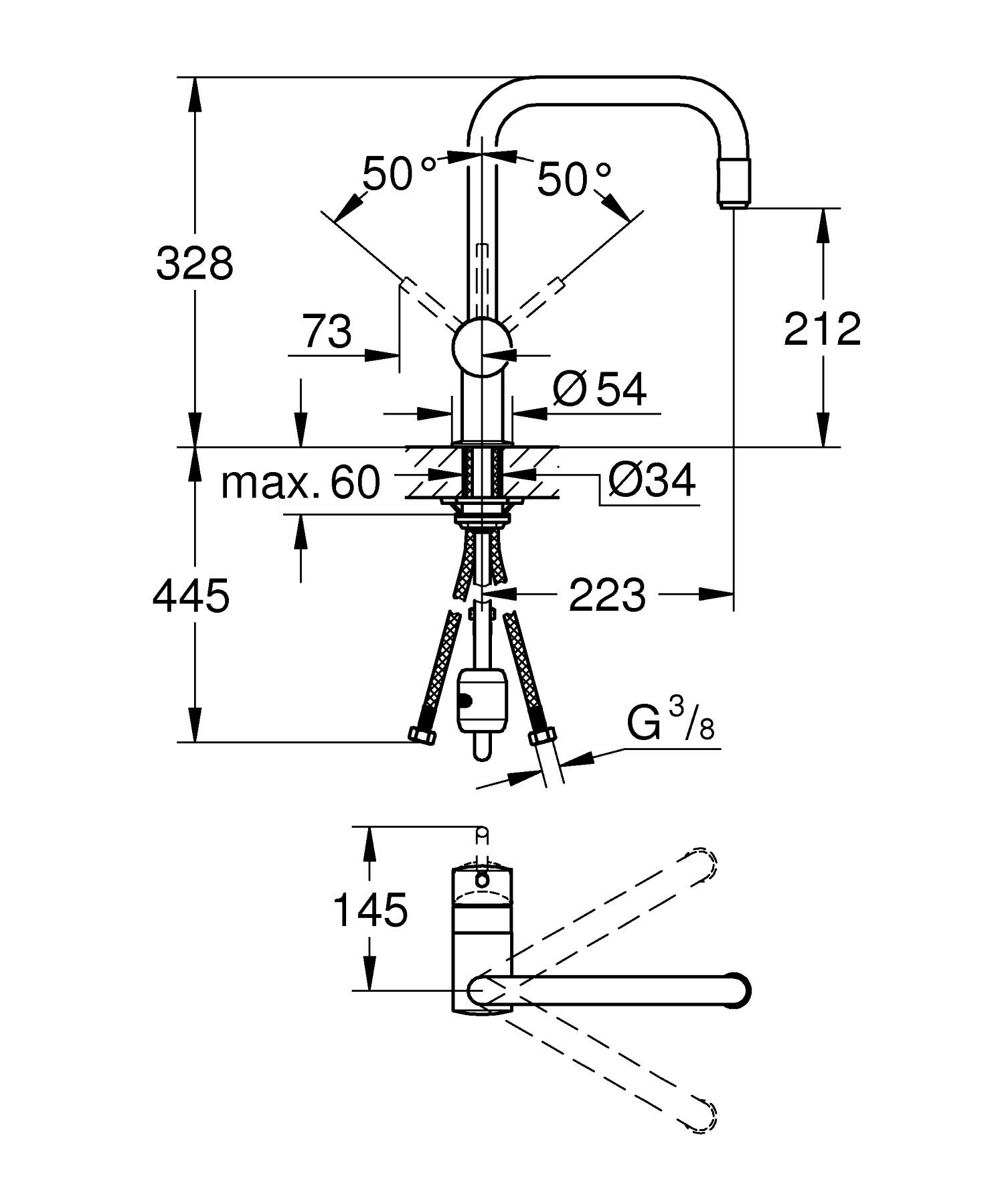 Baterie bucatarie Grohe 30435000, 1 bar, 328 mm, 223 mm, 1 orificii instalare, 1 sprayuri, 180 unghi pivotare, Crom