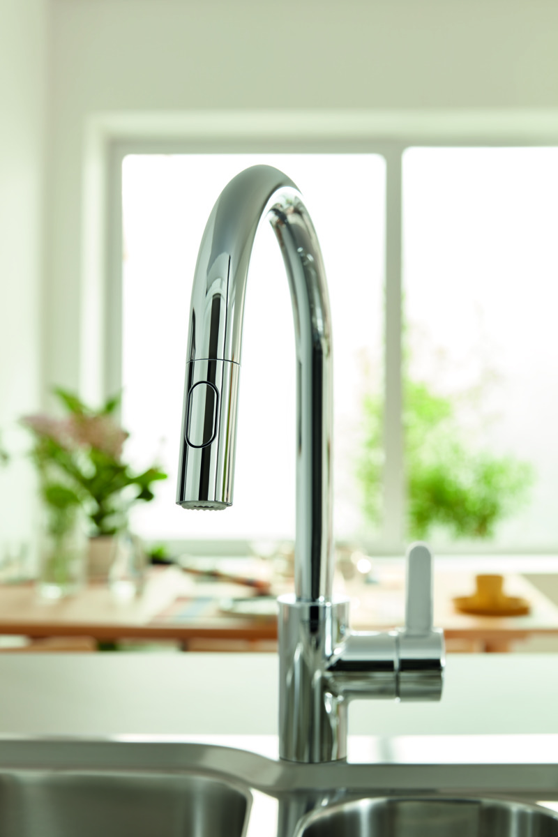Baterie bucatarie Grohe 30612000, 1 bar, 381 mm, 223 mm, 1 orificii instalare, 2 sprayuri, 180 unghi pivotare, Crom
