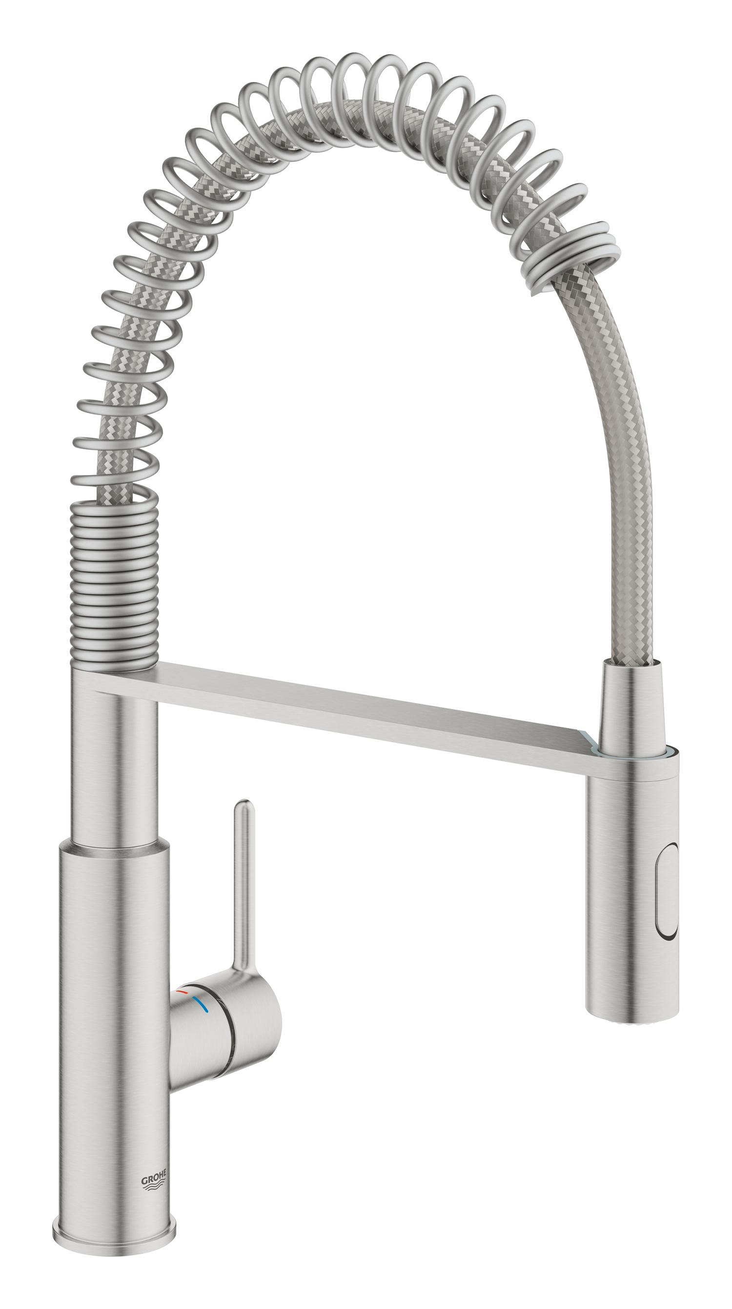 Grohe Baterie bucatarie grohe via cosmo, inalta, tip c, dus, 2 functii, mat, otel satinat, 30614dc0