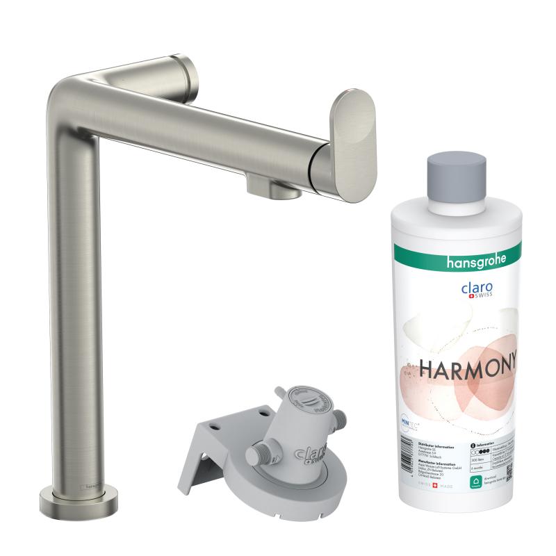 Hansgrohe Baterie bucatarie hansgrohe aqittura 76802800, inalta, tip l, filtrare, mat, otel satinat
