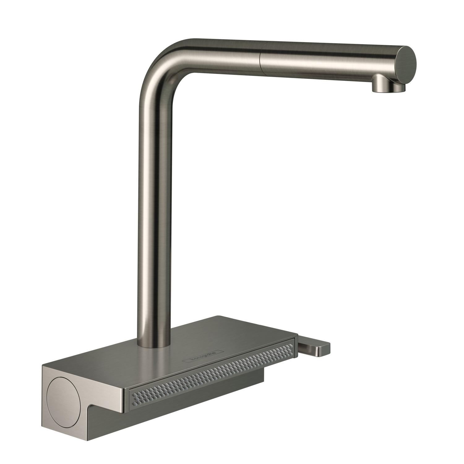 Hansgrohe Baterie bucatarie hansgrohe aquano m81, inalta, tip l, dus extractabil, waterfall, mat, otel satinat, 73836800
