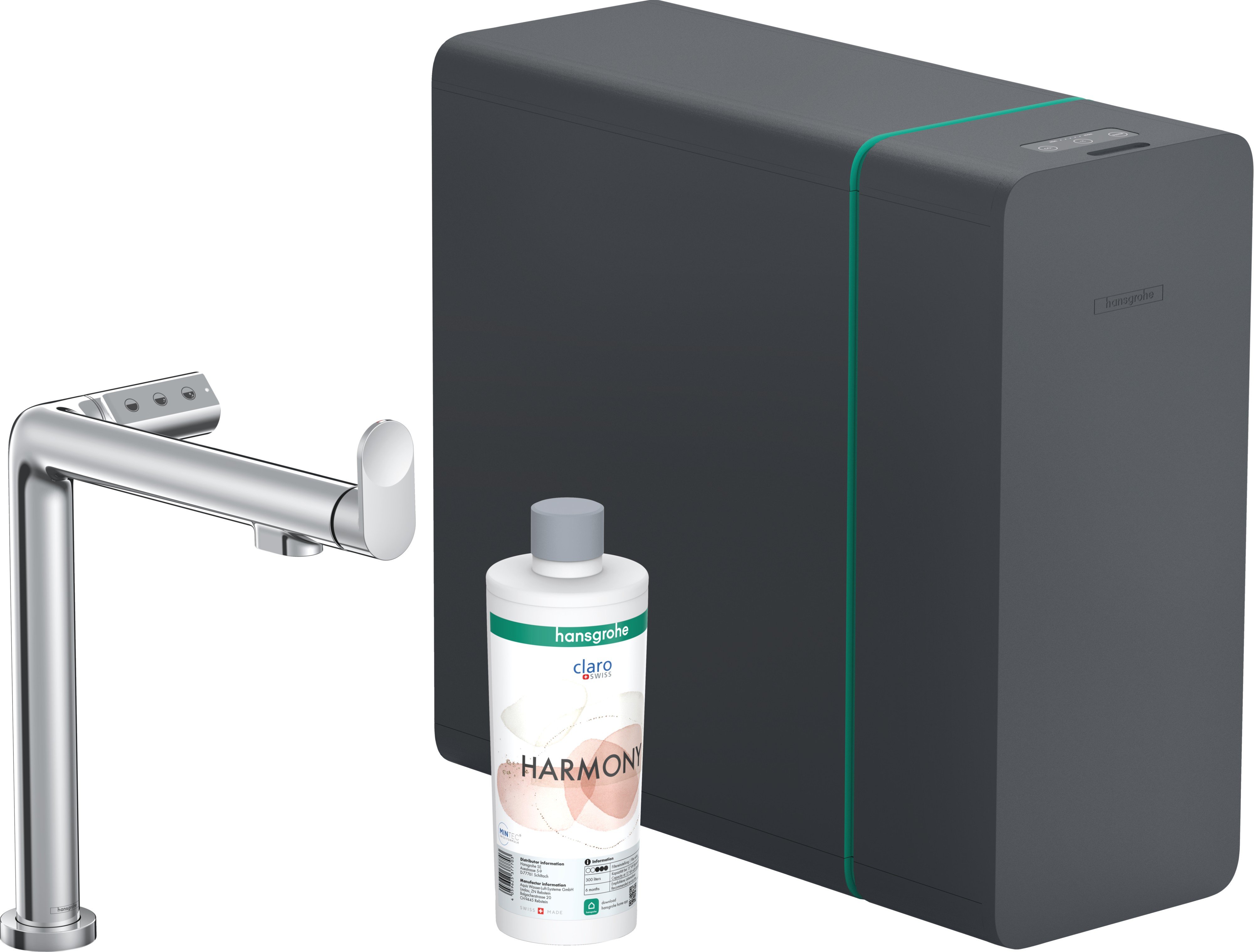 Hansgrohe Baterie bucatarie hansgrohe aqittura 76837000, inalta, tip l, filtrare, racire, apa carbogazoasa, crom
