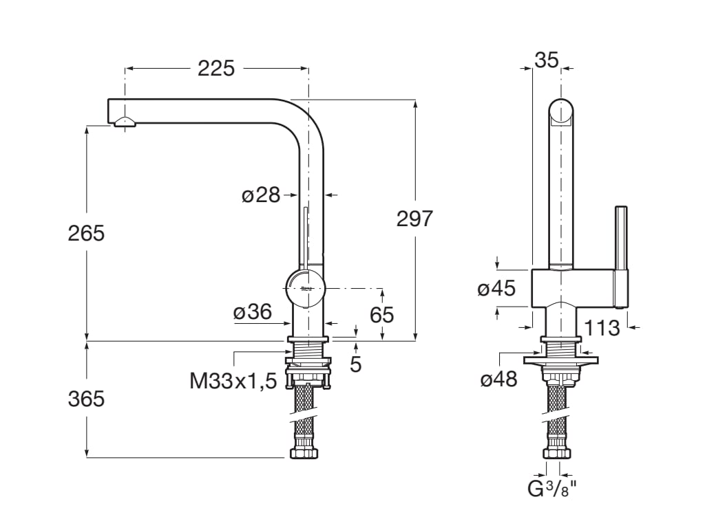 Baterie bucatarie Roca A5A831FC00, 0.8 bar, 297 mm, 225 mm, 1 orificii instalare, 1 sprayuri, 180 unghi pivotare, Crom
