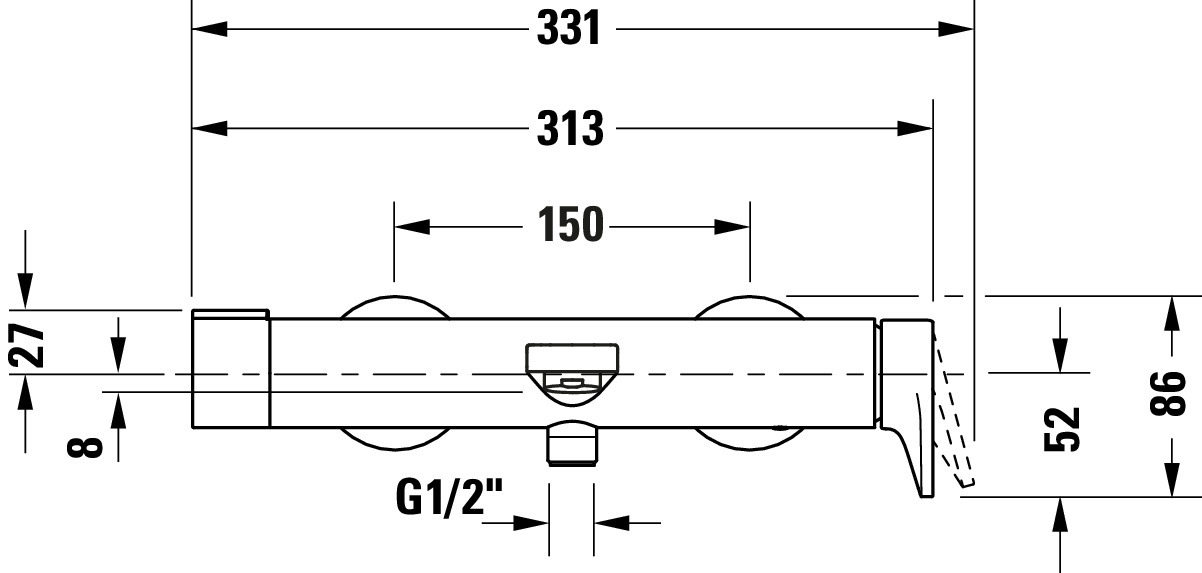 Baterie cada Duravit TU5230000046, Tulum, montaj pe perete, tip incast