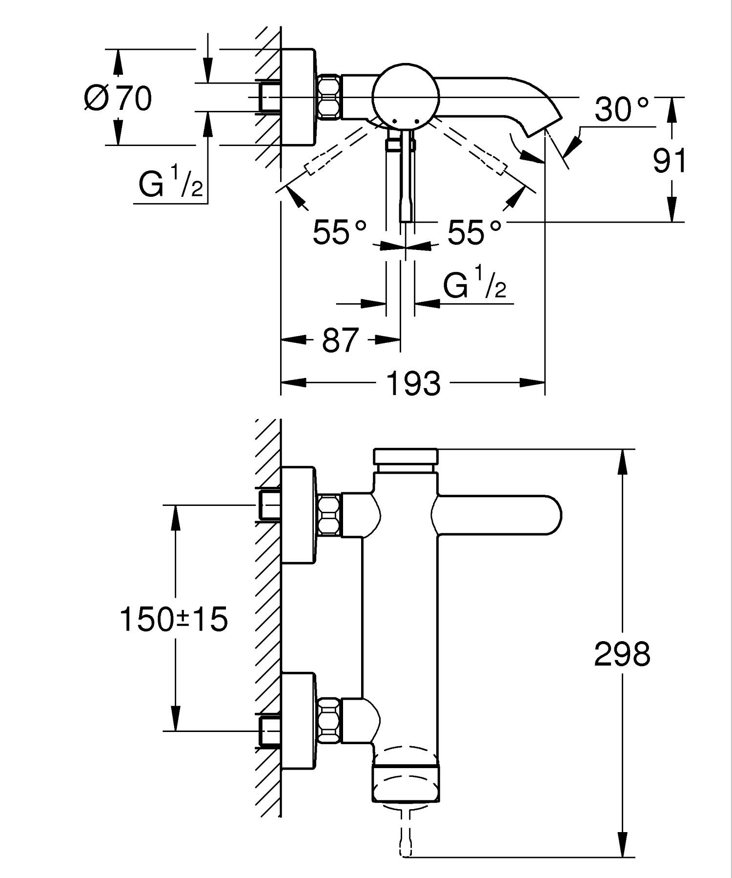 Baterie cada Grohe 336242431, Essence, montaj pe perete, tip incastrar