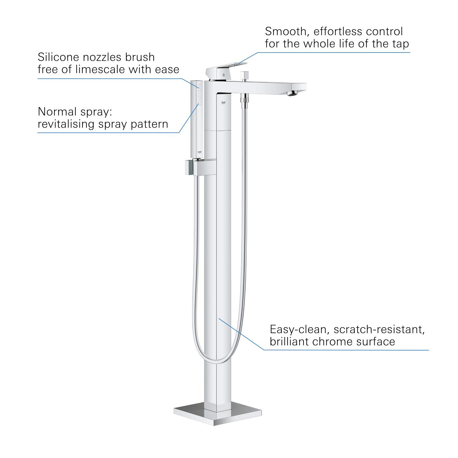 Set baterie cada Grohe 23672001, Baterie cada Eurocube, montaj pe pode