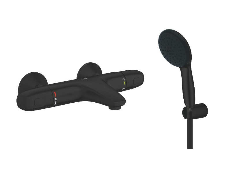 Grohe Baterie cada grohe grohtherm 1000, aparenta, termostat, set dus, 2 functii, mat, negru, 348162433-4st