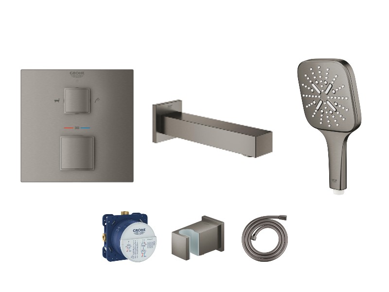 Grohe Baterie cada grohe grohtherm cube, incastrata, termostat, set dus, mat, grafit, 24155al0-3st