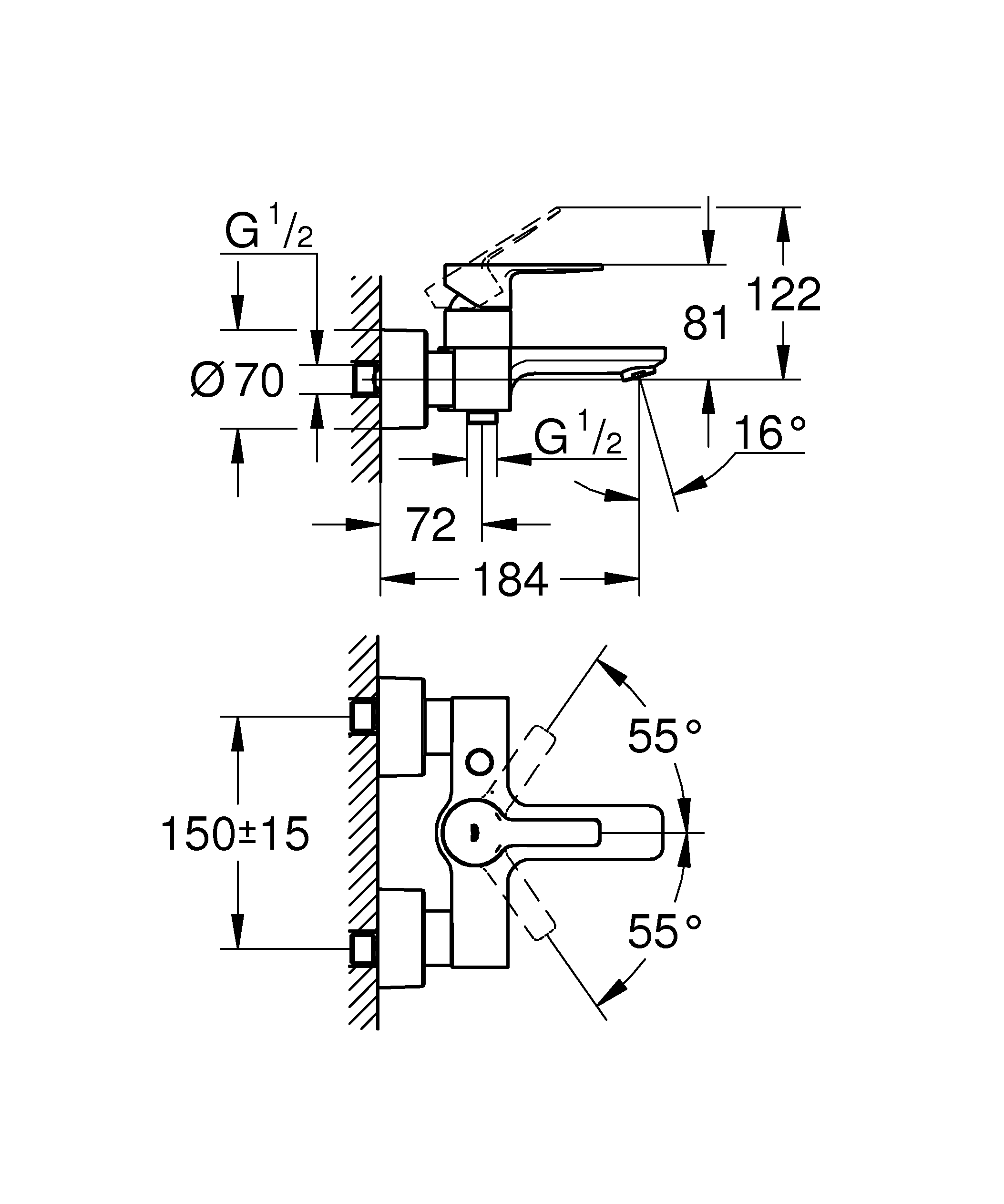 Baterie cada Grohe 33849001, Lineare, grosime mm 72, diametru 0 mm, in