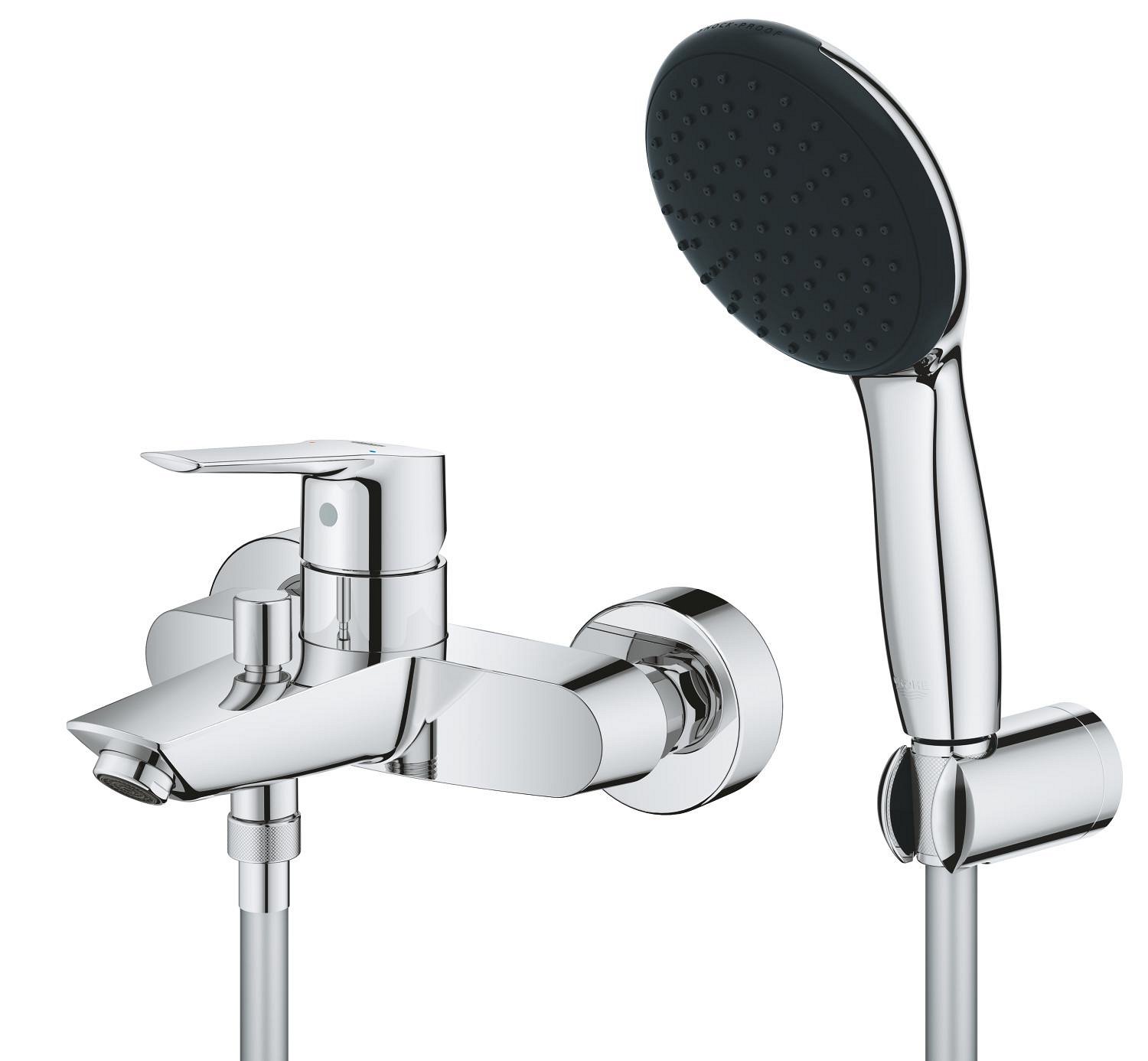 Baterie cada Grohe 25283002, 0.8 bar, 110 mm, 1.5 m, 188 mm, 221 mm, 2 orificii instalare, 1 functii para dus, Crom