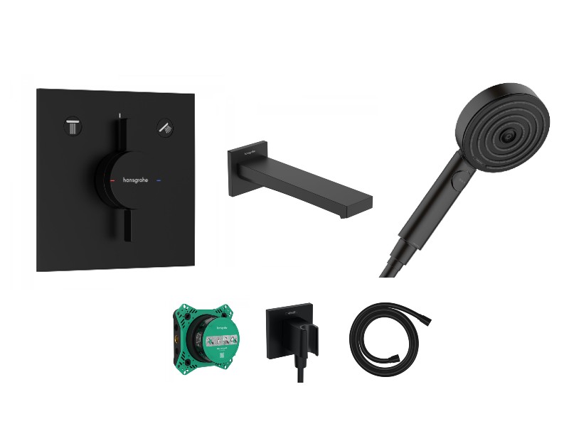 Hansgrohe Baterie cada hansgrohe duoturn e, incastrata, set dus, mat, negru, 75417670-7st