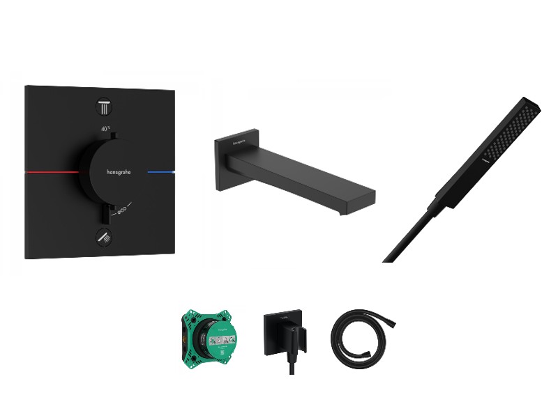 Hansgrohe Baterie cada hansgrohe showerselect, incastrata, termostat, set dus, mat, negru, 15572670-5st