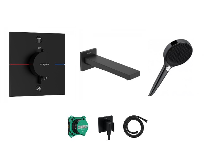 Hansgrohe Baterie cada hansgrohe showerselect, incastrata, termostat, set dus, mat, negru, 15572670-6st