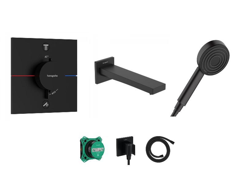 Hansgrohe Baterie cada hansgrohe showerselect, incastrata, termostat, set dus, mat, negru, 15572670-8st