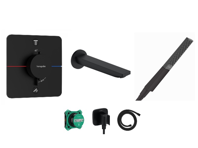 Hansgrohe Baterie cada hansgrohe showerselect, incastrata, termostat, set dus, mat, negru, 15583670-8st