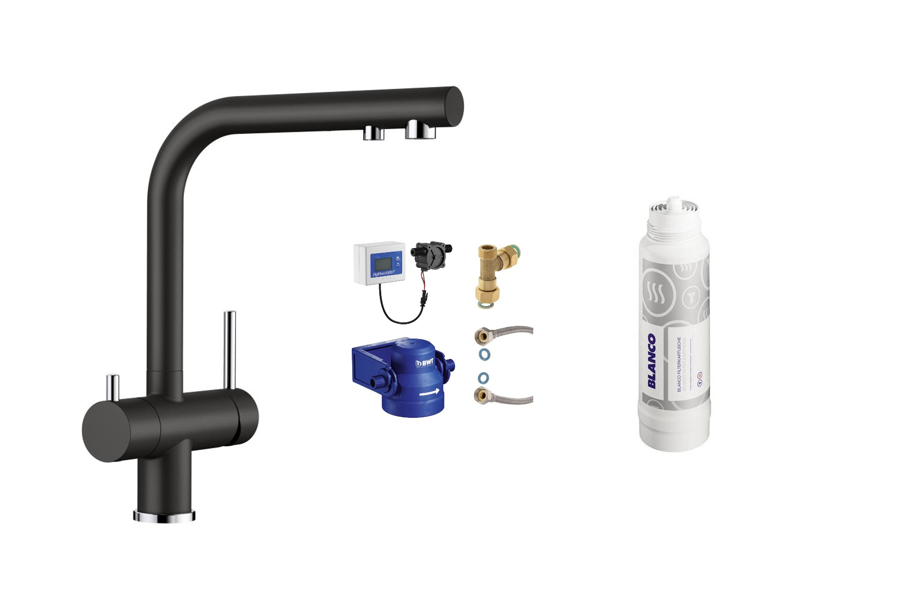 Blanco Baterie de bucatarie blanco fontas ii 526157, 3/8'', pipa inalta, tip l, filtrare apa, pivotanta, filtru 1800 l, mat,
