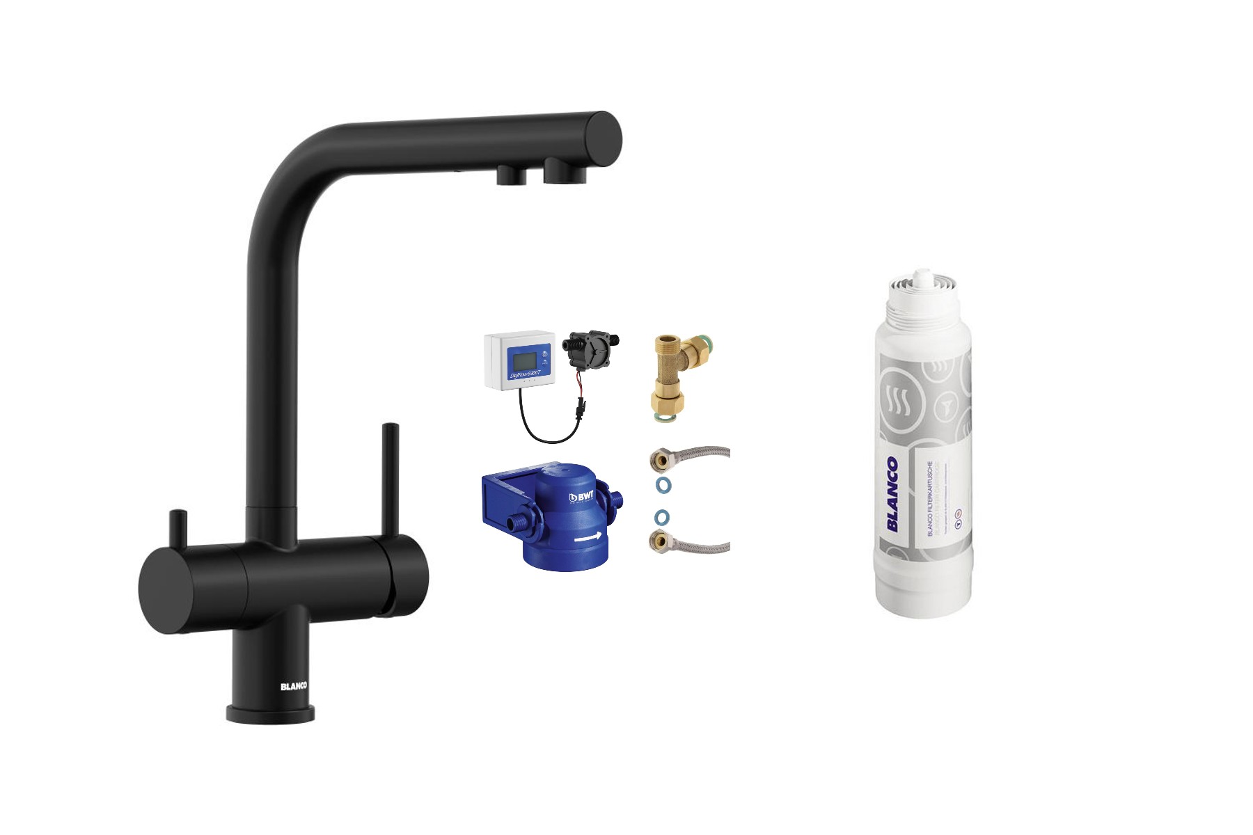 Blanco Baterie de bucatarie blanco fontas s ii 526670, 3/8'', pipa inalta, tip l, filtrare apa, filtru 1800 l, mat, negru