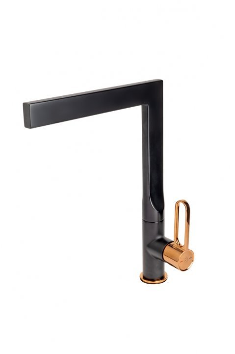 FDesign Baterie de bucatarie fdesin zaffiro fd1-zfr-4-25, 3/8'', tip l, pipa inalta, pivotanta, mat, negru / cupru