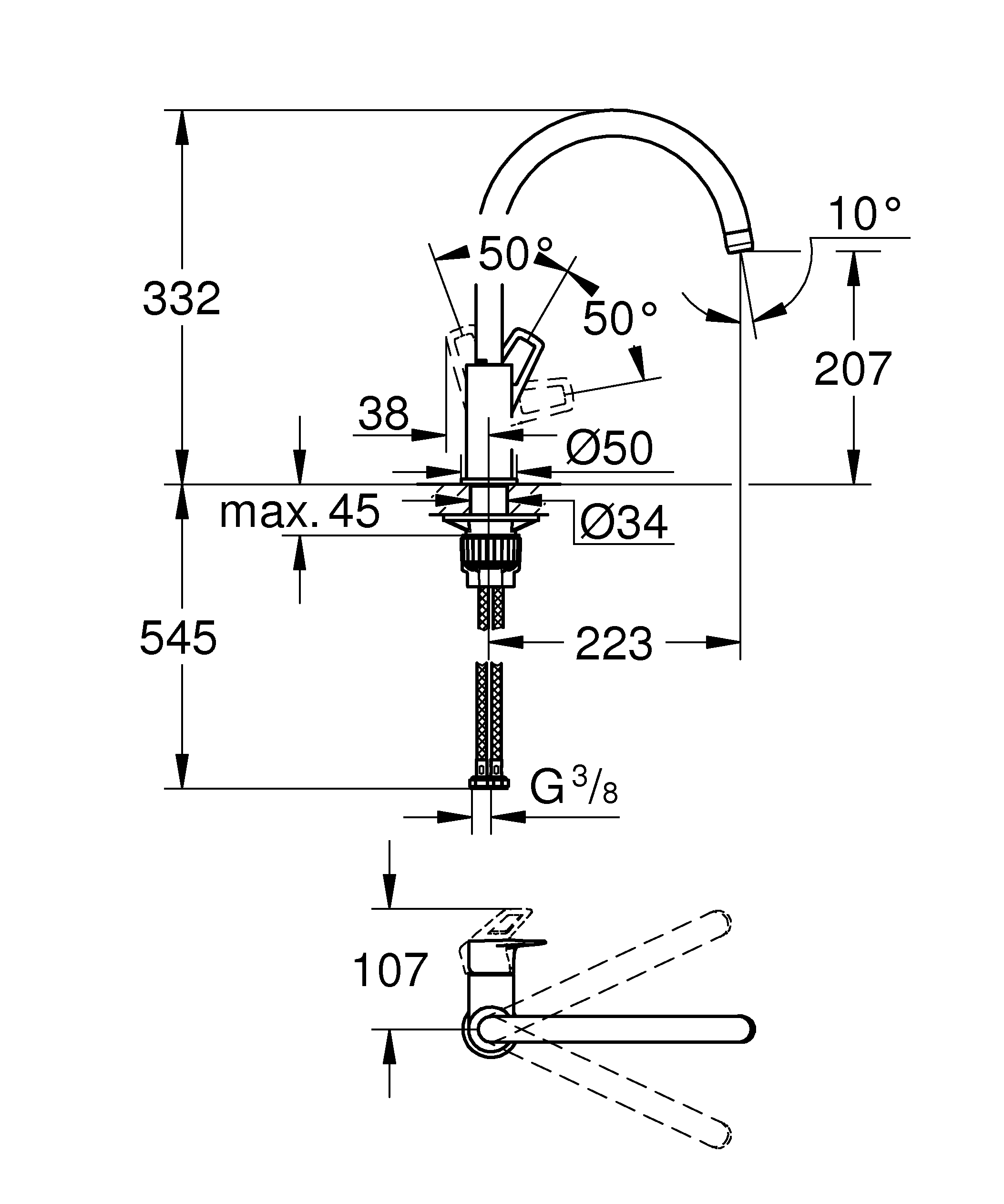 Baterie bucatarie Grohe 31368001, bucatarie Bauloop, tip comanda monoc