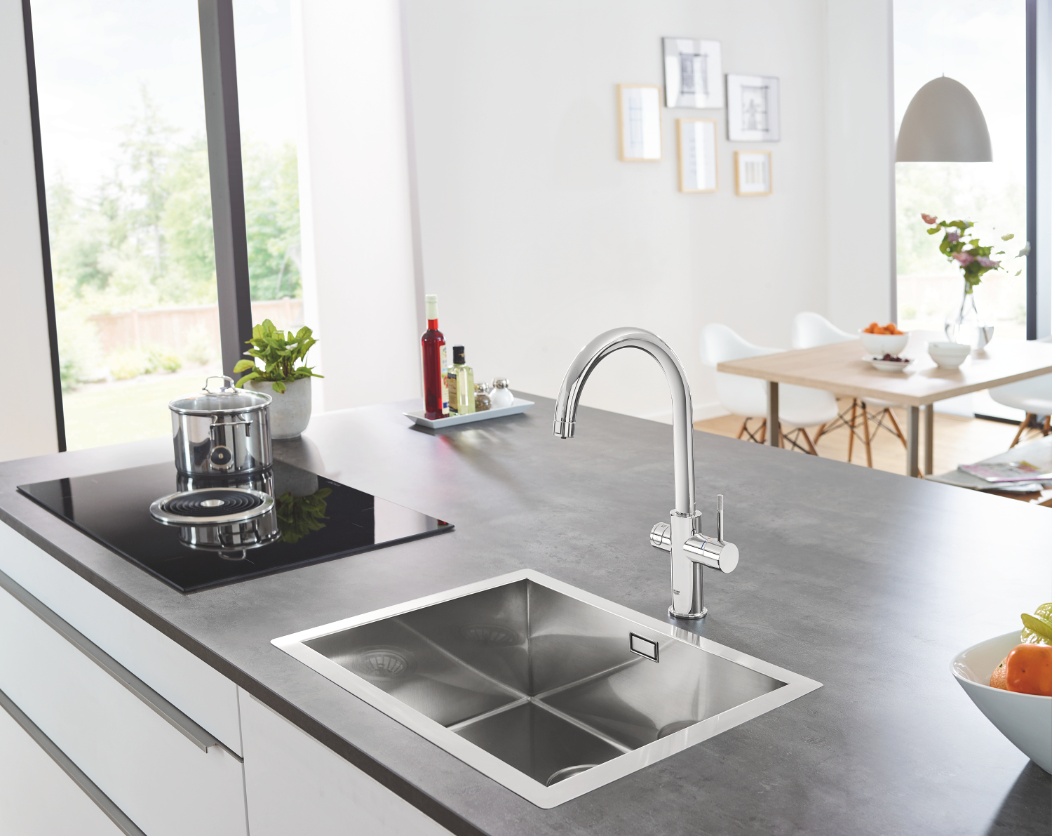 Baterie de bucatarie Grohe 31455001, 1 bar, 418 mm, 224 mm, 1 orificii instalare, 2 sprayuri, 150 unghi pivotare, Crom