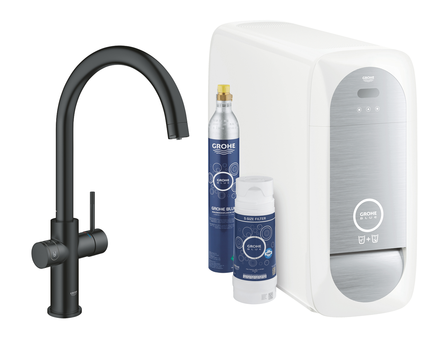 Grohe Baterie de bucatarie grohe blue home 31455ks1, 3/8'', tip c, inalta, filtrare, racire, apa carbogazoasa, smart, mat, negru