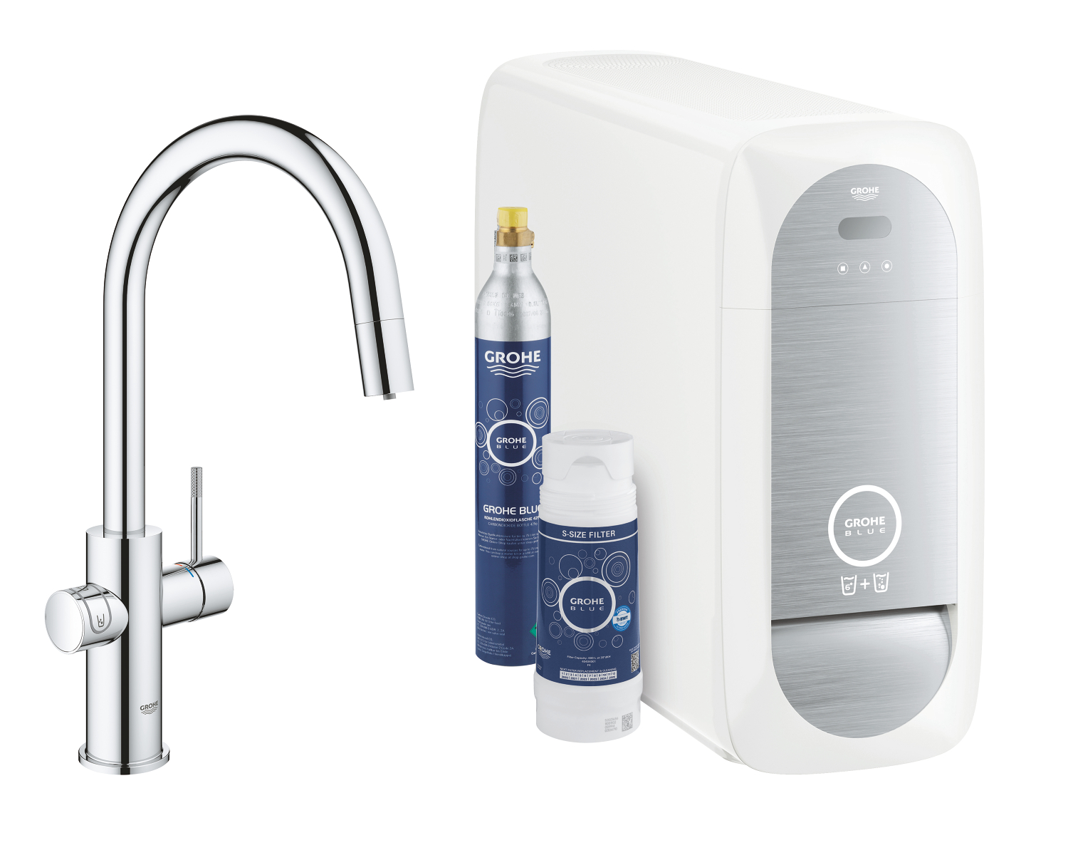 Grohe Baterie de bucatarie grohe blue home 31541000, 3/8'', pipa inalta, tip c, dublu comanda, filtre, racire, apa carbogazoasa,