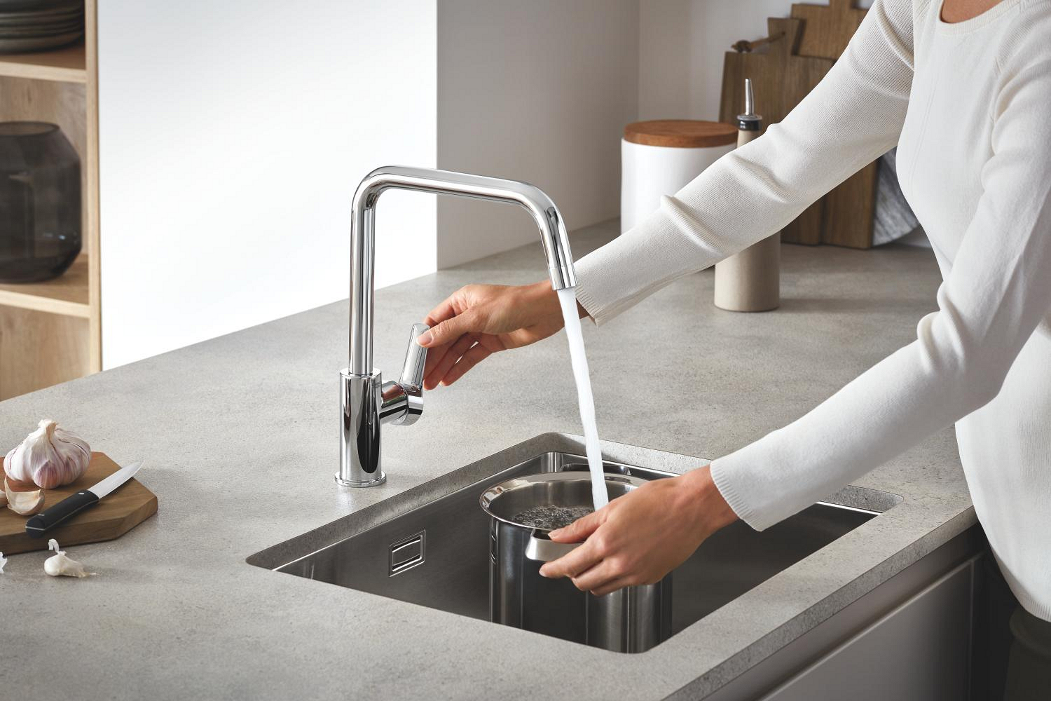 Baterie de bucatarie Grohe 30567000, 1 bar, 310 mm, 228 mm, 1 orificii instalare, 1 sprayuri, 360 unghi pivotare, Crom