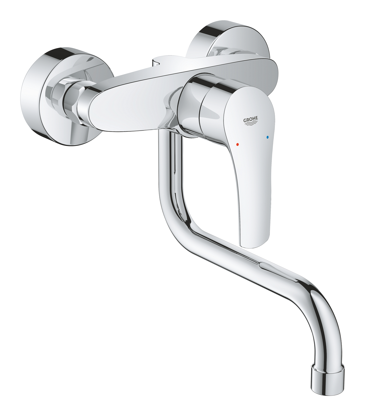 Grohe Baterie de bucatarie grohe eurosmart, 1/2'', pipa inalta, 216 mm, tip c, pe perete, pivotanta, crom, 31391003