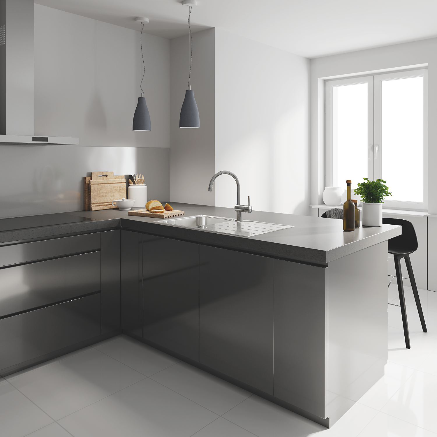 Baterie de bucatarie Grohe 32918000, 1 bar, 360 mm, 215 mm, 1 orificii instalare, 2 sprayuri, 160 unghi pivotare, Crom