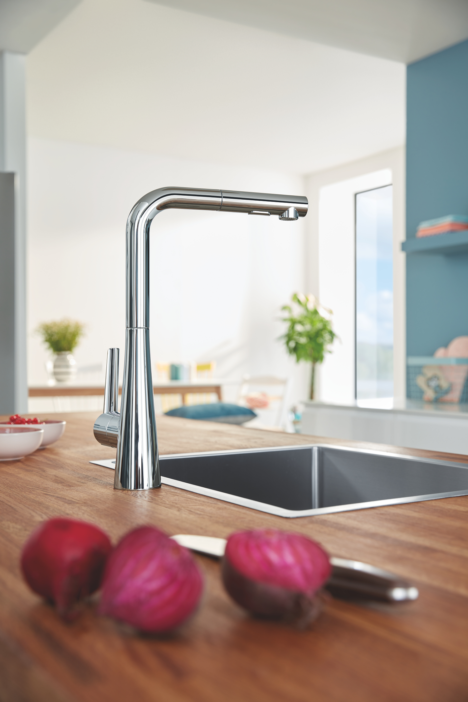 Baterie de bucatarie Grohe 32553002, 1 bar, 380 mm, 205 mm, 1 orificii instalare, 2 sprayuri, 360 unghi pivotare, Crom