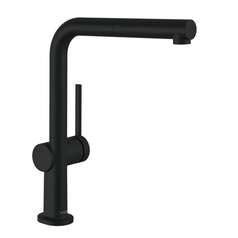 Hansgrohe Baterie de bucatarie hansgrohe m54, 3/8'', inalta, tip l, dus extractabil, sbox, mat, negru, 72809670