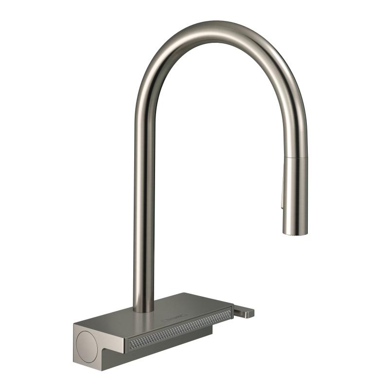 Hansgrohe Baterie de bucatarie hansgrohe m81 aquano 73830800, 3/8'', pipa inalta, tip c, dus extractabil, waterfall, 3 mat, inox