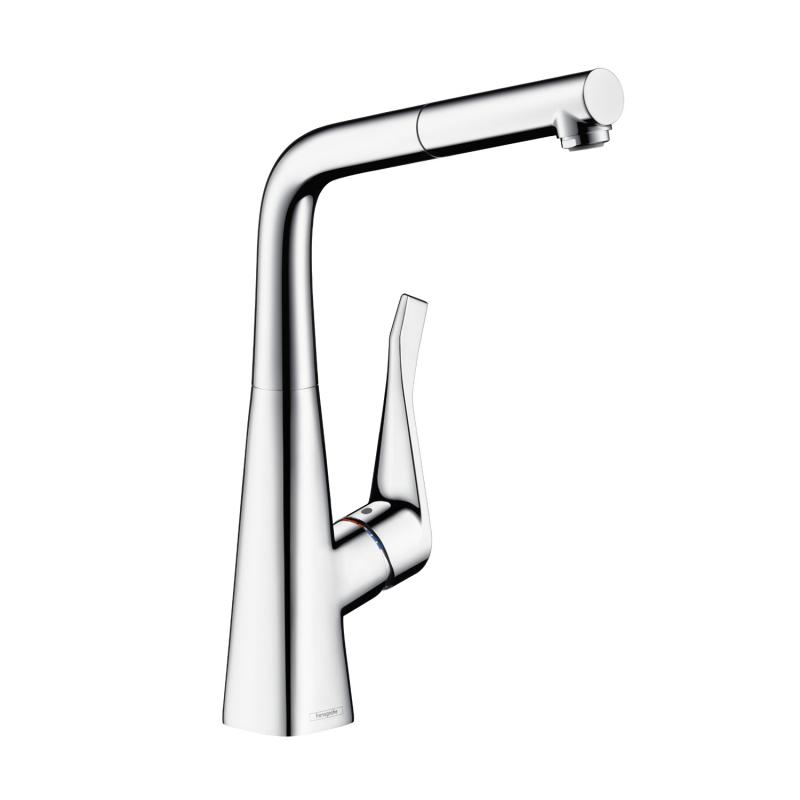 Hansgrohe Baterie de bucatarie hansgrohe metris m71 14821000, 3/8'', monocomanda, pipa inalta, tip l, dus extractabil, pivotanta,