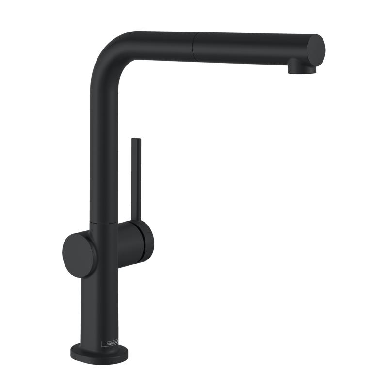 Hansgrohe Baterie de bucatarie hansgrohe talis m54 72845670, 3/8'', pipa inalta, tip l, pivotanta, dus extractabil, mat, negru