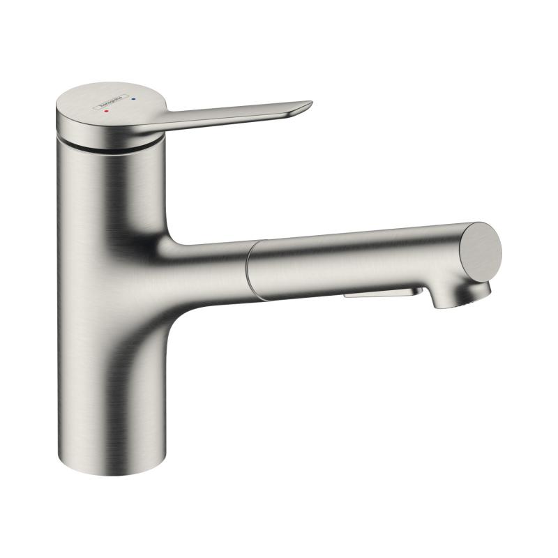 Hansgrohe Baterie de bucatarie hansgrohe zesis m33 74800800, 3/8'', pipa medie, tip l, dus extractabil, pivotanta, mat, inox