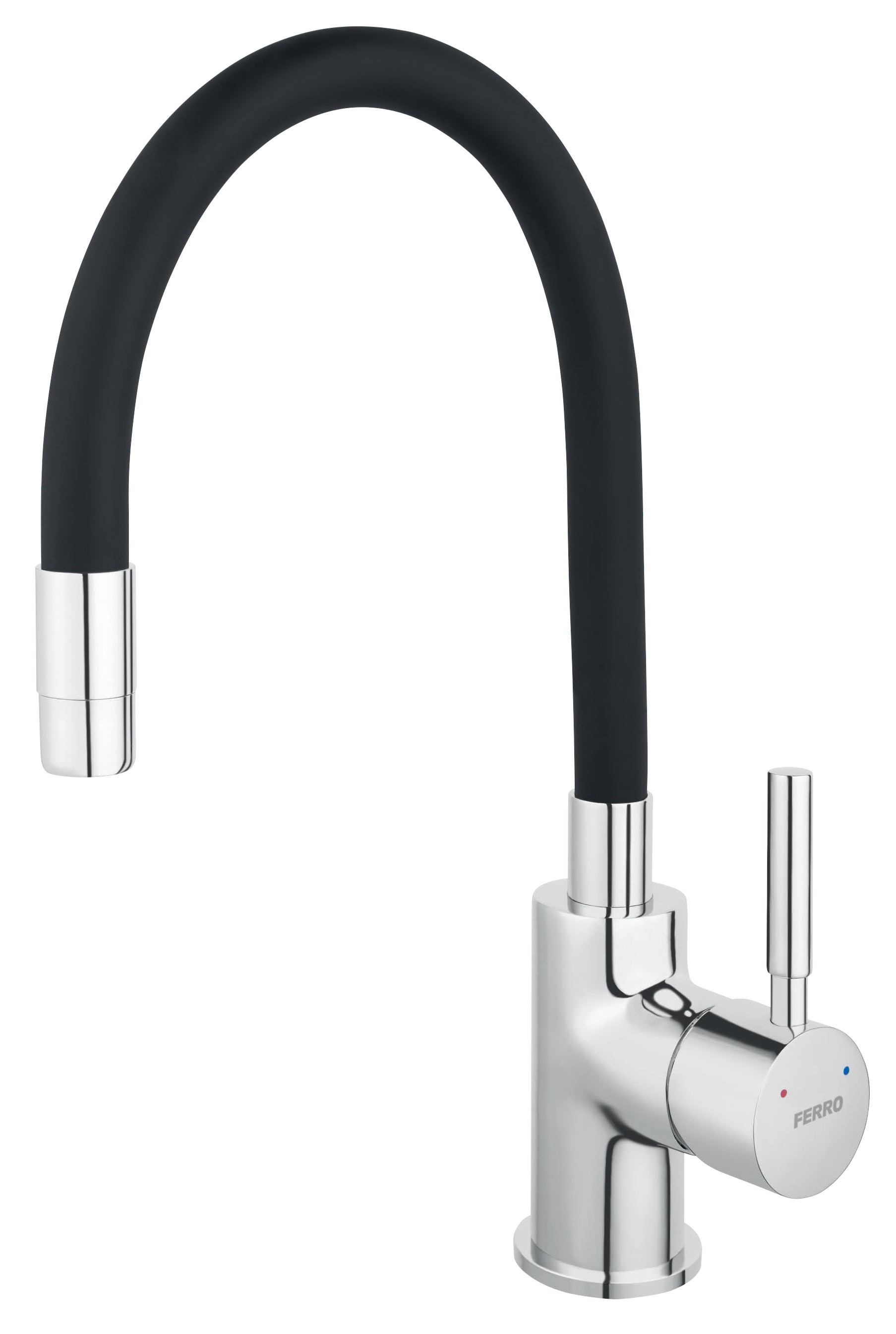 Ferro Baterie de bucatarie zumba bza4b, 3/8'', tip c, pipa inalta, pivotanta, cauciuc profesional, cartus ceramic, negru / crom