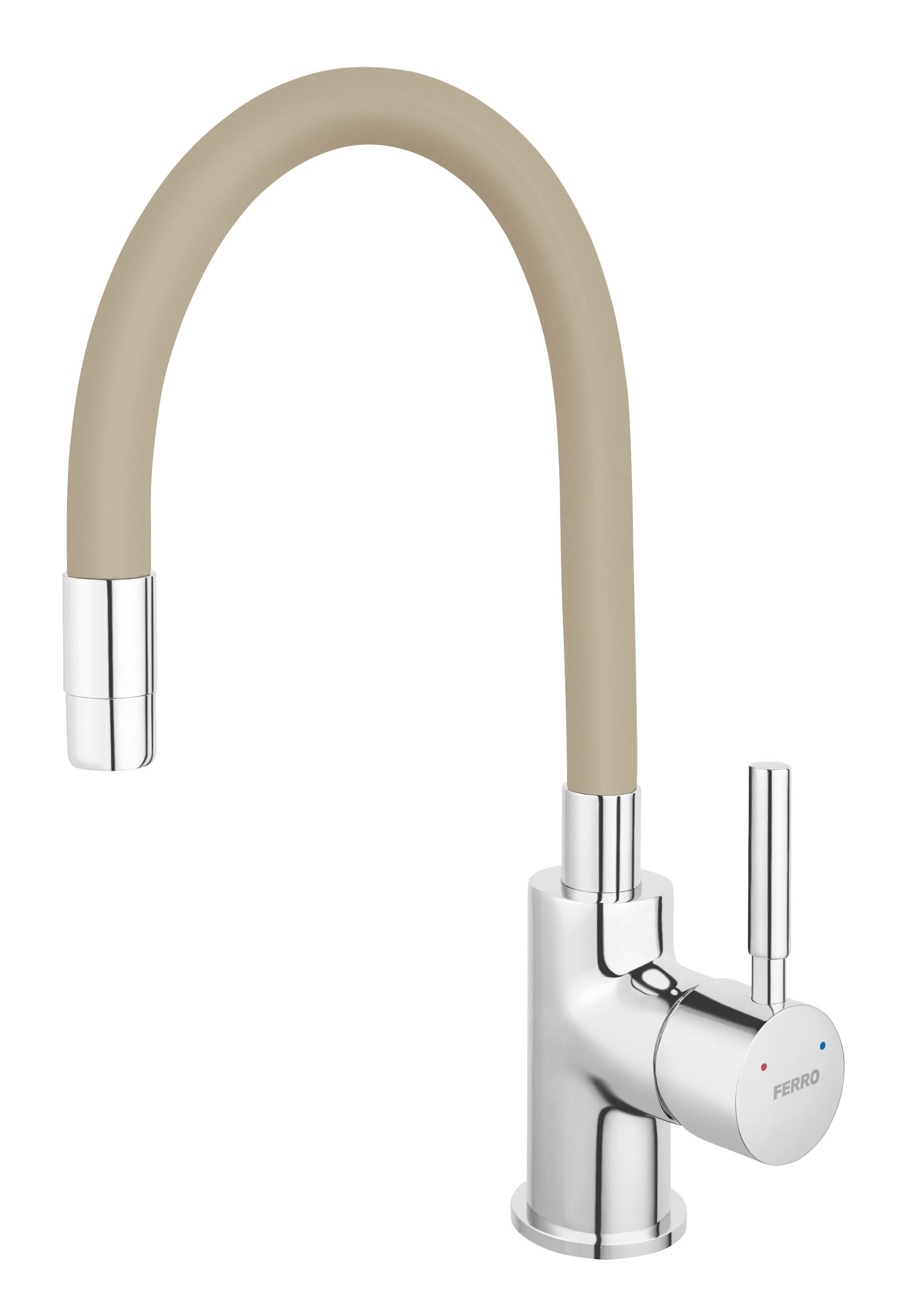 Ferro Baterie de bucatarie zumba bza4p, 3/8'', tip c, pipa inalta, pivotanta, cauciuc profesional, cartus ceramic, bej / crom