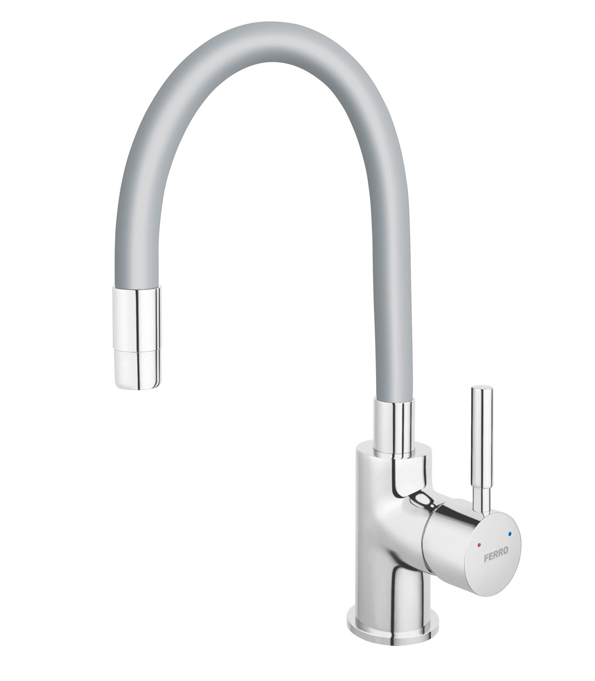 Ferro Baterie de bucatarie zumba bza4s, 3/8'', tip c, pipa inalta, pivotanta, cauciuc profesional, cartus ceramic, gri / crom