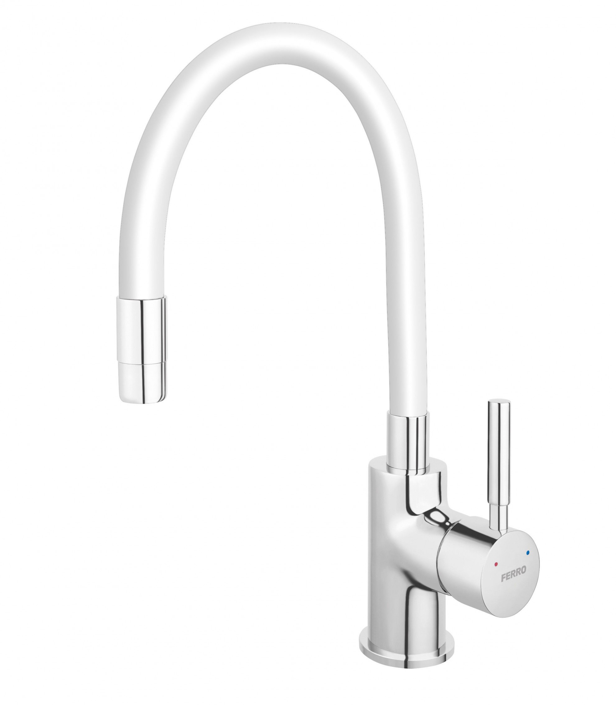 Ferro Baterie de bucatarie zumba bza4w, 3/8'', tip c, pipa inalta, pivotanta, cauciuc profesional, cartus ceramic, alb / crom
