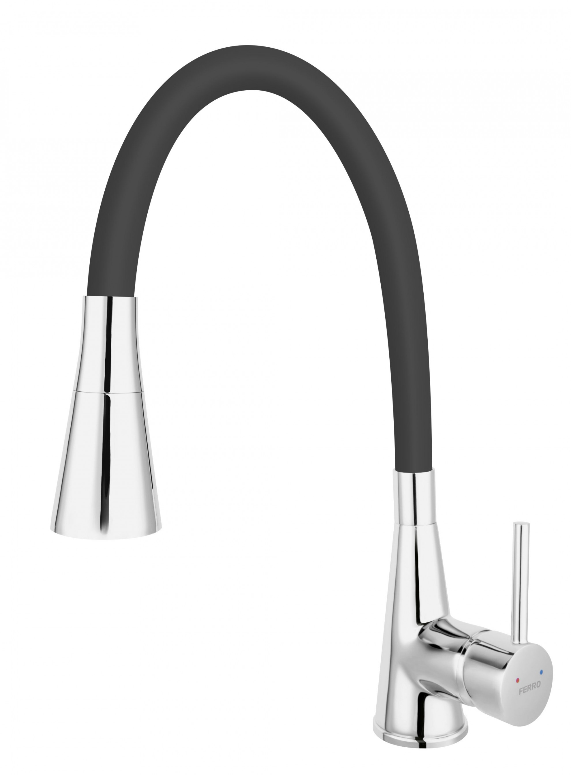 Ferro Baterie de bucatarie zumba ii bza42b, 3/8'', tip c, pipa inalta, pivotanta, 2 pulverizari, cauciuc profesional, negru /