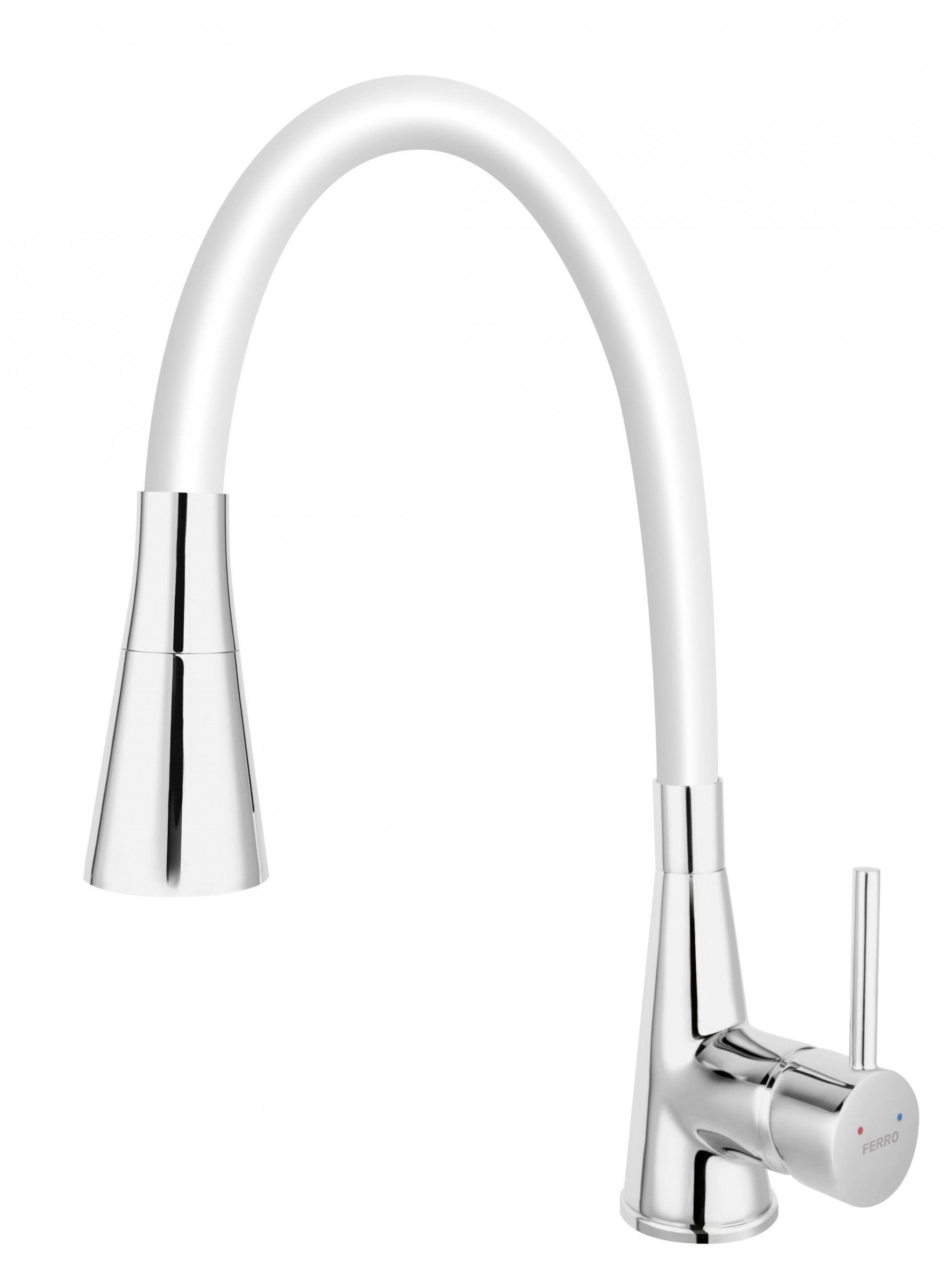 Ferro Baterie de bucatarie zumba ii bza42w, 3/8'', tip c, pipa inalta, pivotanta, 2 pulverizari, cauciuc profesional, alb / crom