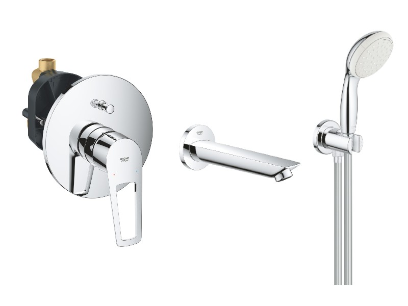 Grohe Baterie de cada grohe bauloop 29081001, 1/2'', incastrat, diverter, 170 mm, 1.5 m, 2 pulverizari, anti-calcar, crom