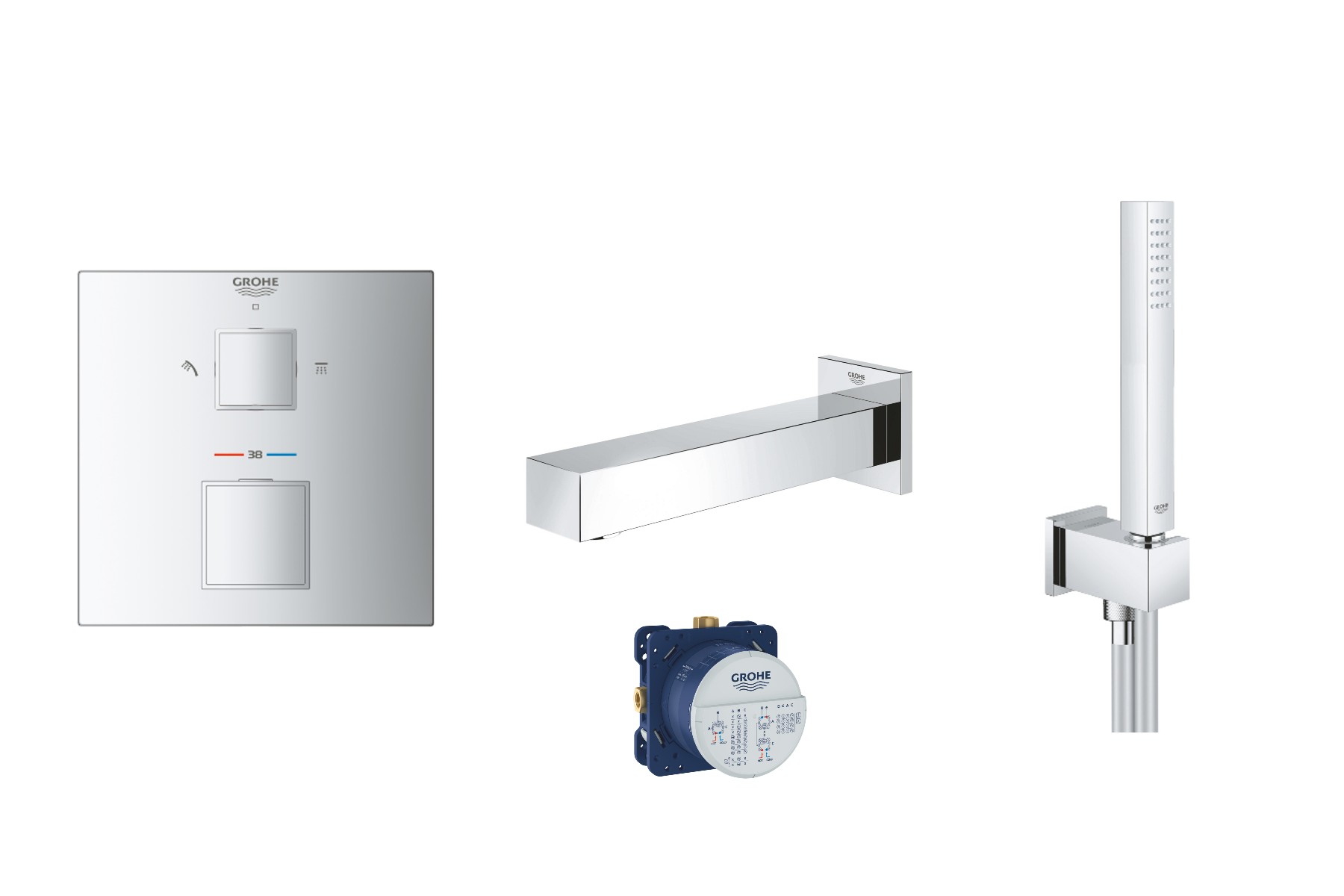 Grohe Baterie de cada grohe cube 24154000, 1/2'', incastrata, termostat, 1 pulverizari, anti-calcar, crom
